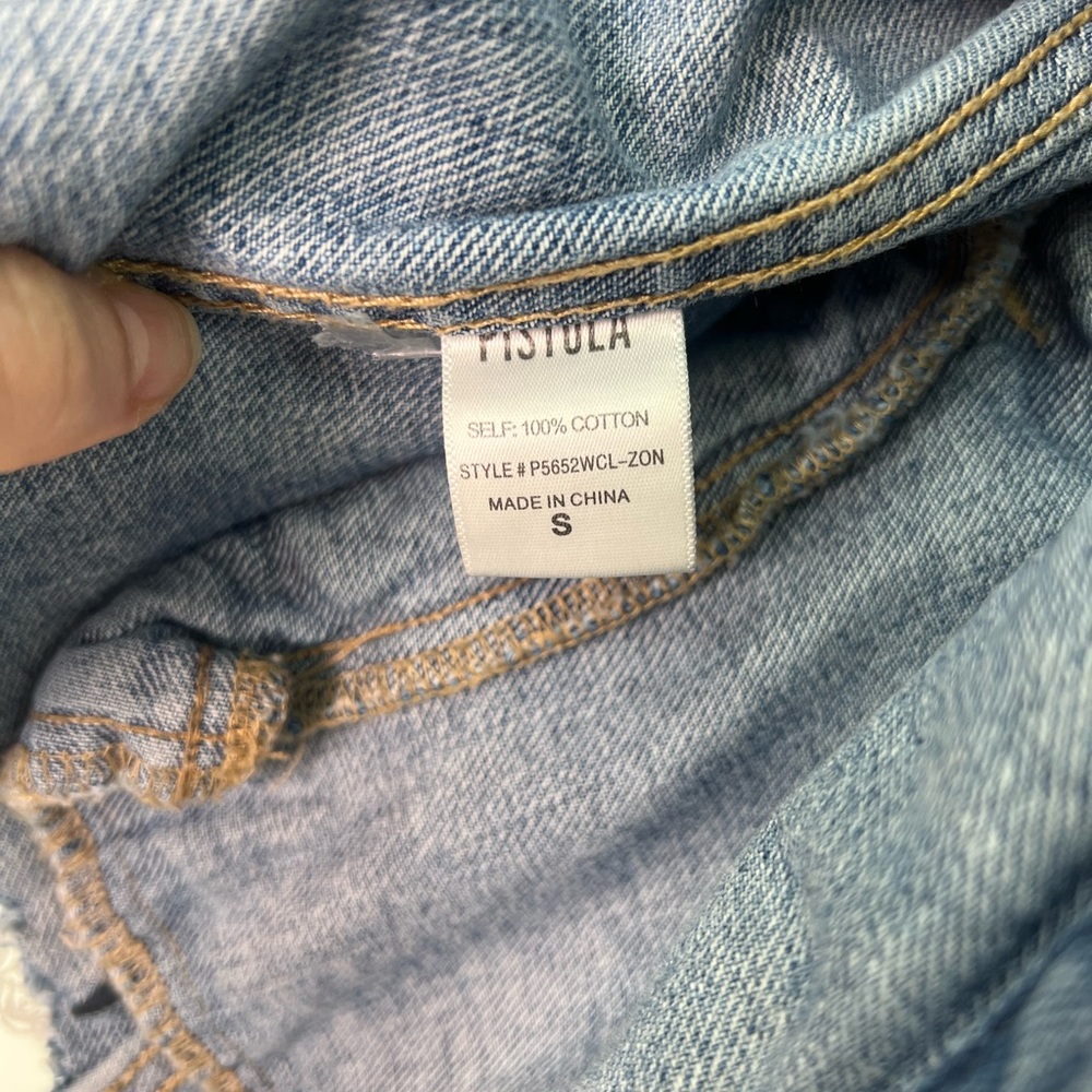 Pistola Brando Light Blue Navy Star Embroidered Denim Jean Jacket Raw Hem Small - Picture 9 of 10